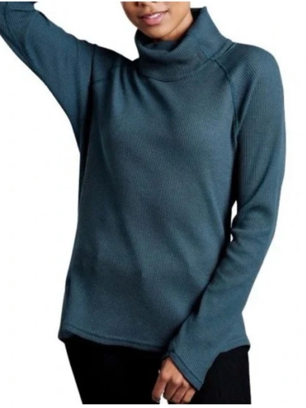 Kuhl Petra Waffle Knit Turtleneck, Veridian Green, Size S